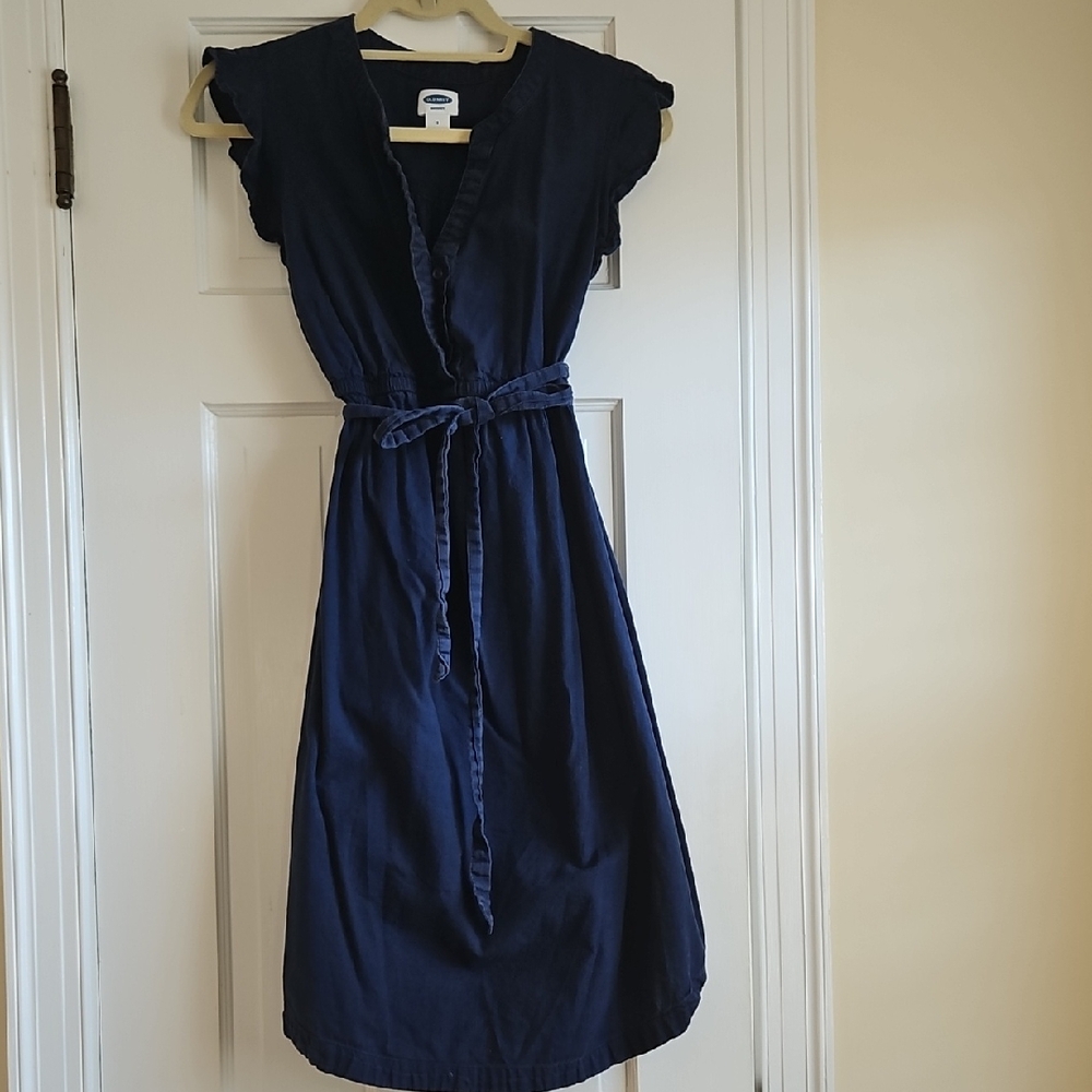 Old Navy Slub-Weave Tie Belt Maternity Shirt Dress - Navy Blue